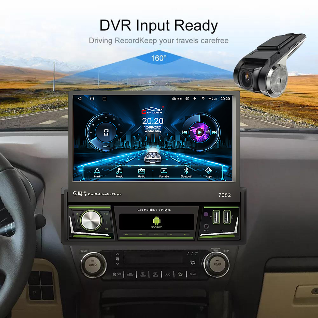 7" IPS Retractable Screen Universal Car Dvd Player