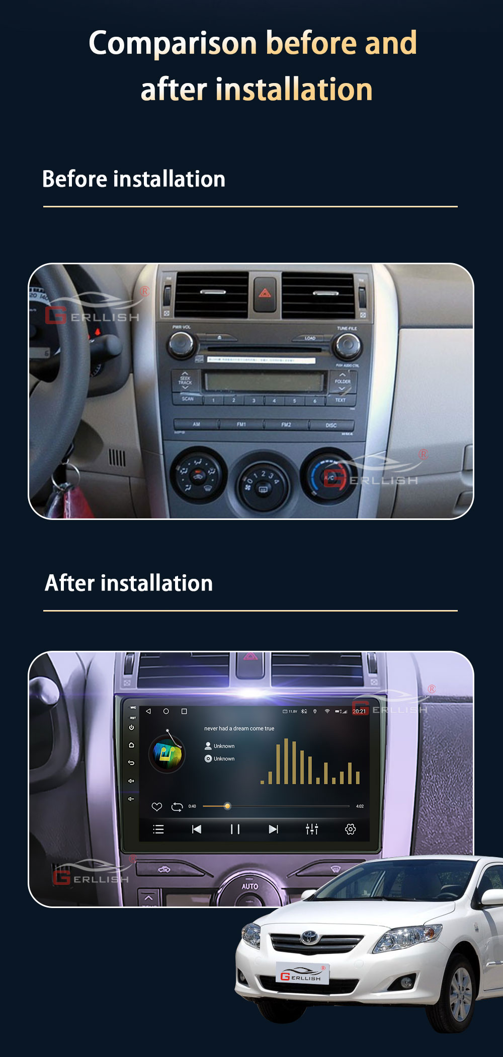 Toyota Altis touch screen car DVD